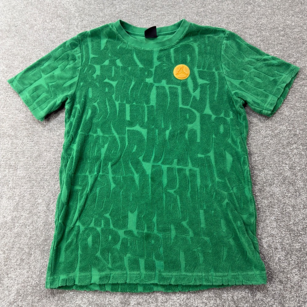 Jordan Terry Cloth T Shirt Boys XL Green Embossed Jumpman Logo Short Sleeve Top